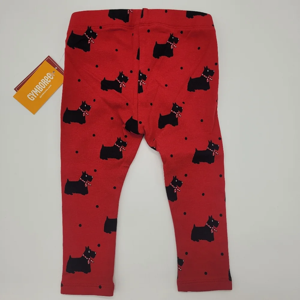 Gymboree Leggings Red Terrier Dog Black Stretch Cotton Size 12-18mo NEW